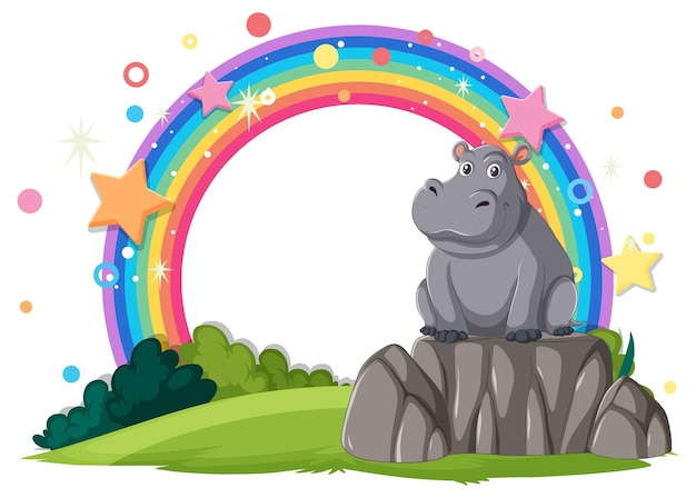 El hipopótamo bajo un arco iris mágico