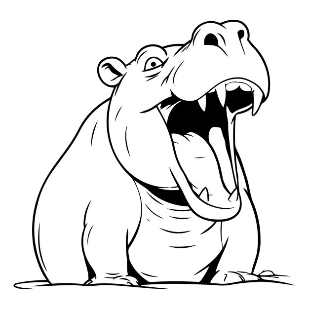 Hipopótamo de dibujos animados con la boca abierta sobre un fondo blanco