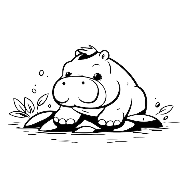 Vector hipopótamo de dibujos animados sentado en la roca ilustración vectorial
