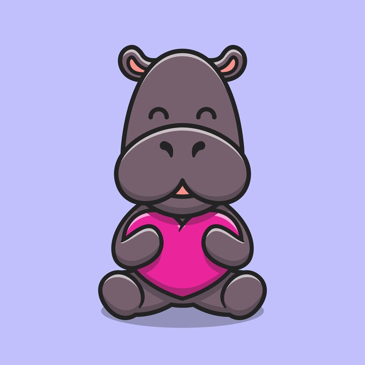 Hipopótamo lindo que abraza el ejemplo del icono de la historieta del corazón del amor