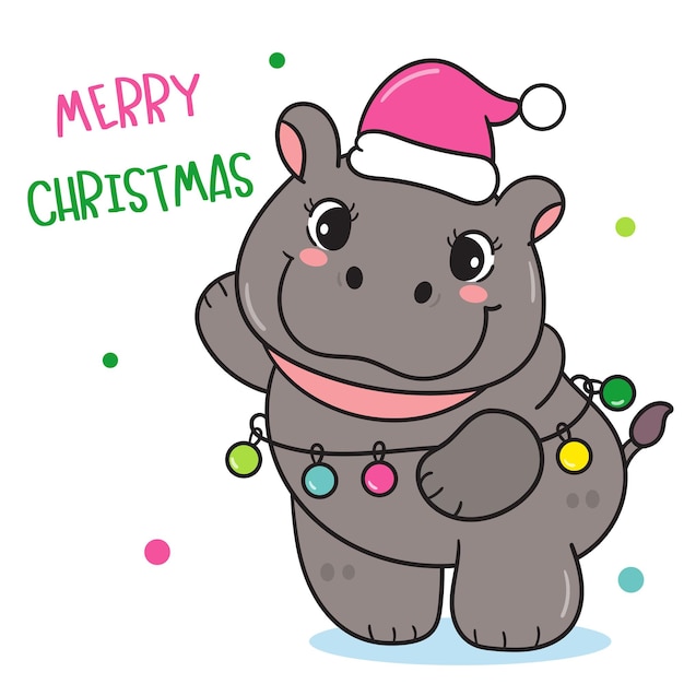 Hipopótamo pigmeo bebé con sombrero de Papá Noel