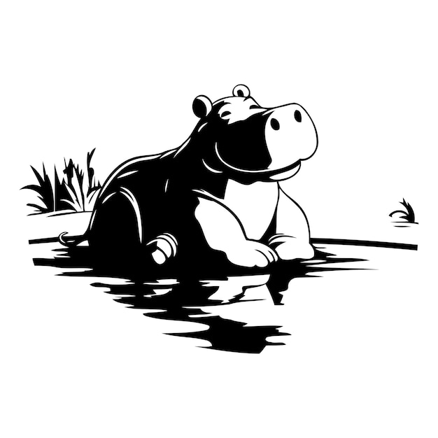 Hipopótamo sentado en el agua Ilustración vectorial de dibujos animados