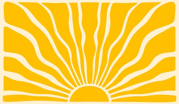 Hippie estilo boho retro sol amarillo póster horizontal de la explosión de sol de moda