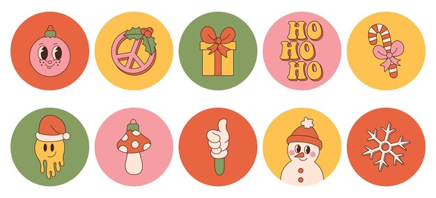 Hippie Groovy adhesivos de Navidad redondos regalos de hombre de nieve paz ho ho ho copo de nieve de invierno