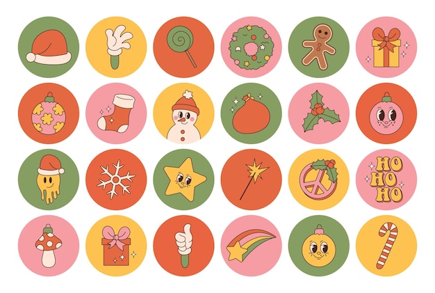 Hippie Groovy adhesivos de Navidad redondos regalos de hombre de nieve paz ho ho ho copo de nieve de invierno