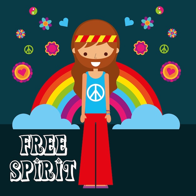 hippie hombre arco iris flores espíritu libre