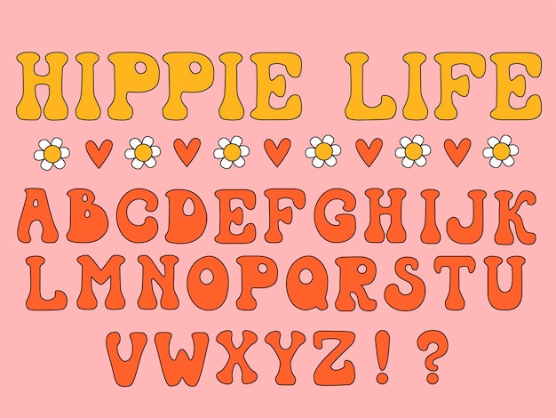 Vector hippie life es un estilo de letras divertido de finales de los 60 o principios de los 70