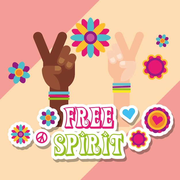 Hippie multiracial manos flores pegatinas free spirit