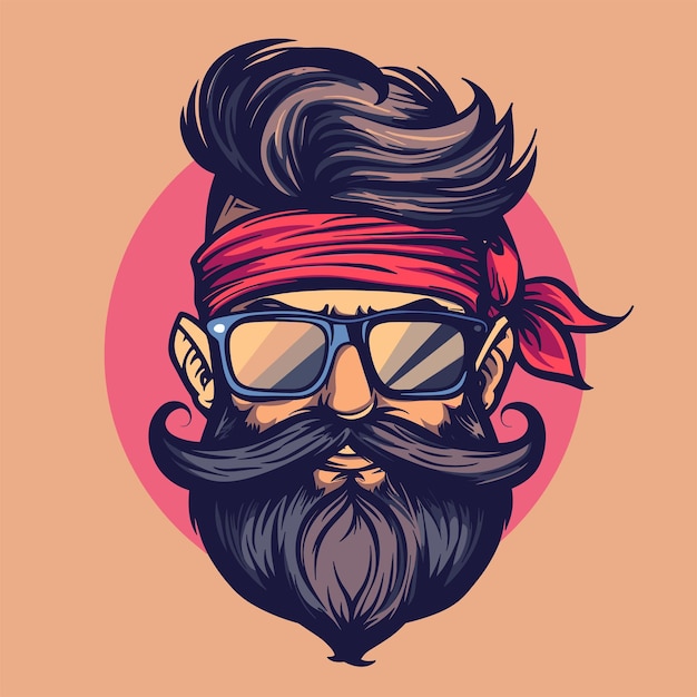Vector hipster barbudo con gafas de sol y pañuelo ilustración de vector