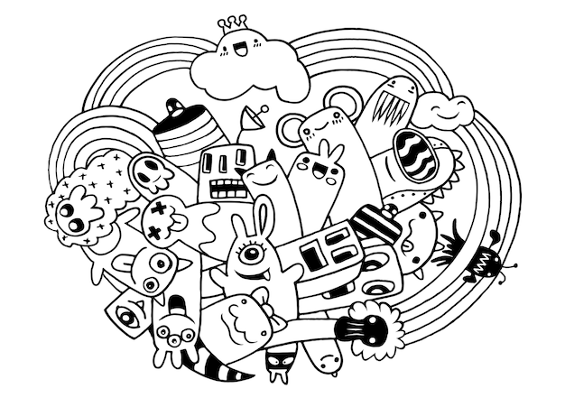 Hipster dibujado a mano Crazy doodle Monster City