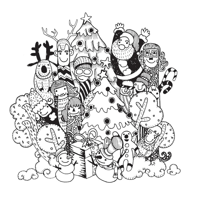 Hipster dibujado a mano estilo Christmas Doodle Set
