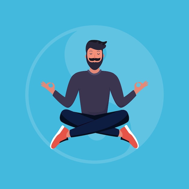 Vector un hipster haciendo yoga para calmarse