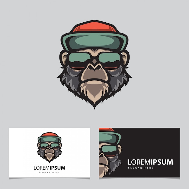 Hipster Monkey Head Mascot Logo Plantilla