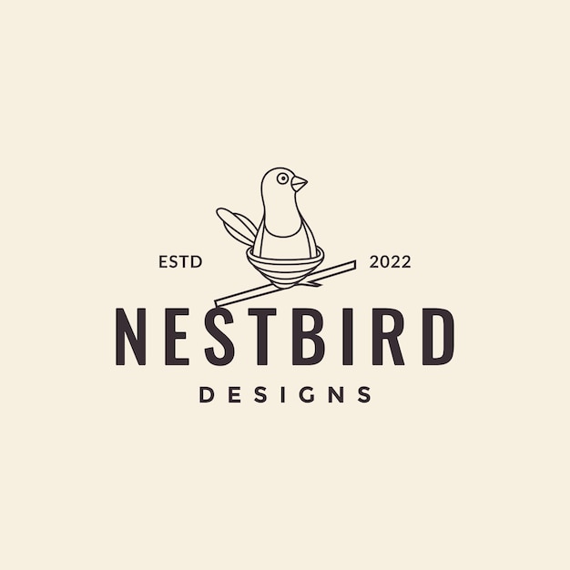 Hipster pájaro con nido rama logotipo diseño vector gráfico símbolo icono ilustración idea creativa