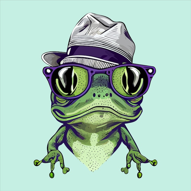 Hipster rana animal con gafas y sombrero vector ilustración