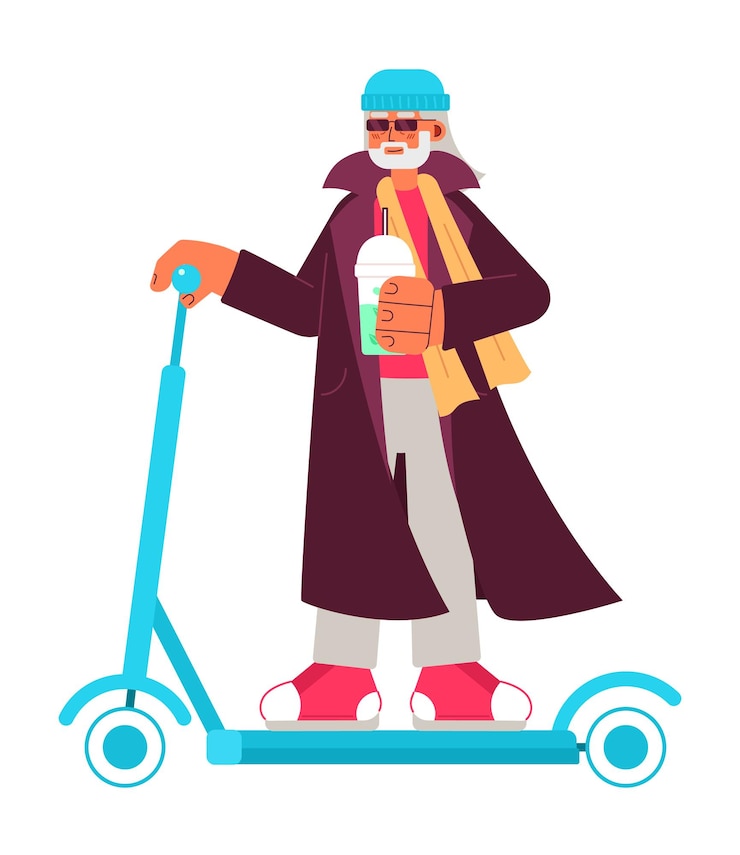 Vector hipster senior logrando un envejecimiento saludable semi plano colorido vector carácter