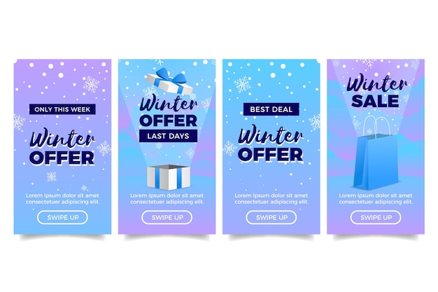 Vector historia de instagram de rebajas de invierno con cajas de regalo