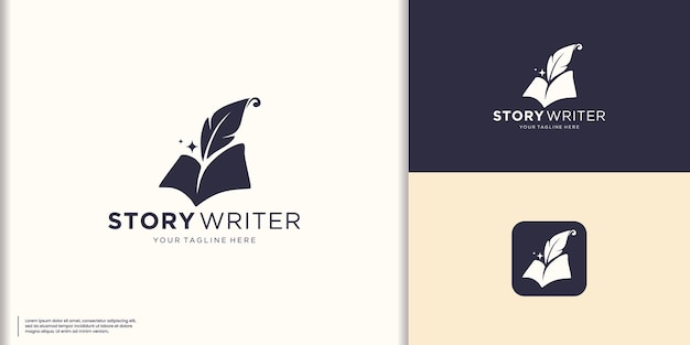 historia libro pluma diseño de logotipo inspiración nota y pluma diseño del logotipo ilustración vectorial