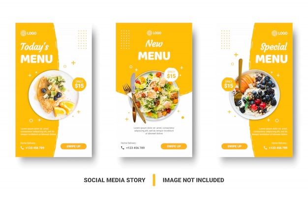 Historia de las redes sociales de banner de menú de comida.