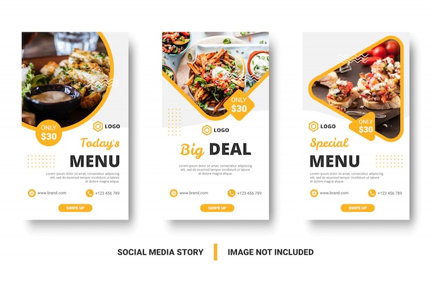 Historia de las redes sociales de banner de menú de comida.