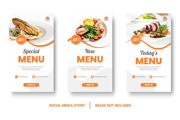 Historia de las redes sociales de banner de menú de comida.