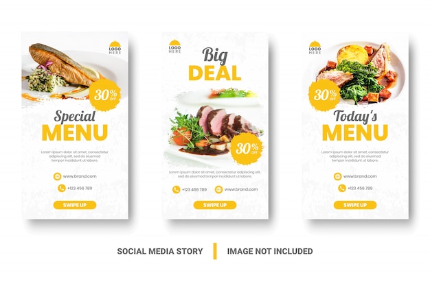 Historia de las redes sociales de banner de menú de comida.