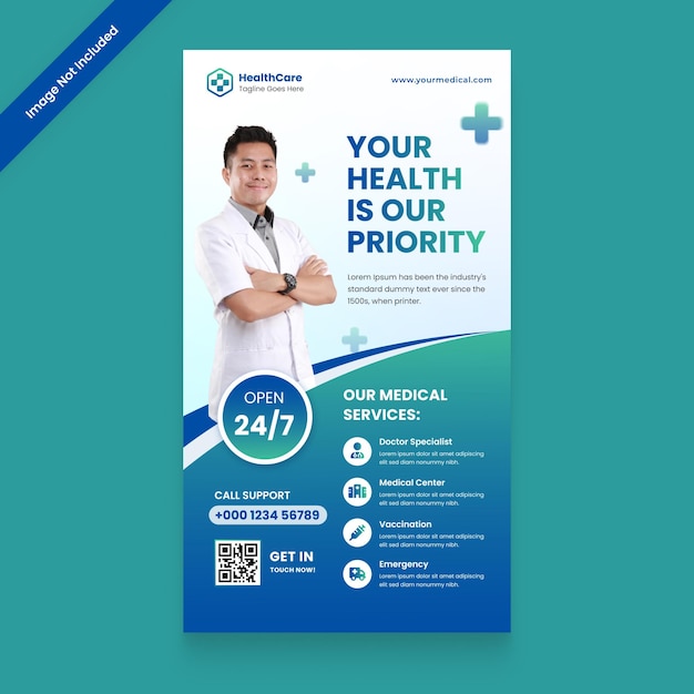 Vector historia de salud médica instagram medios sociales y retrato de la pancarta del hospital