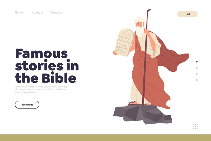 Vector historias famosas en la plantilla de diseño de la página de destino de la biblia para el sitio web del servicio de biblioteca en línea de educación