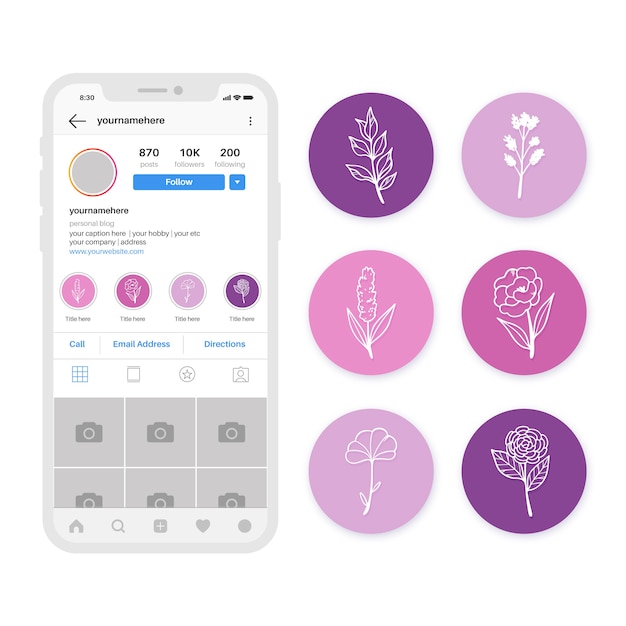 Vector historias florales de diseño dibujado a mano de instagram