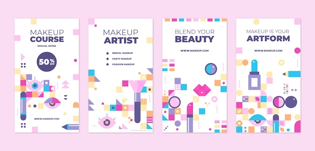 Vector historias de instagram de artista de maquillaje minimalista de diseño plano