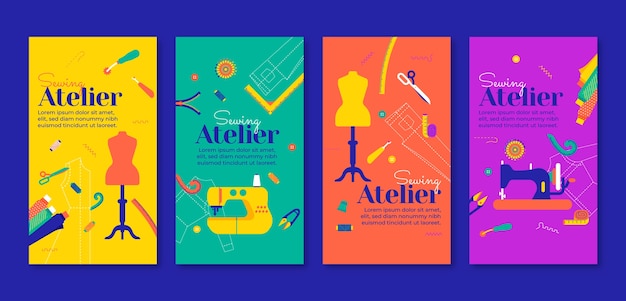 Vector historias de instagram de atelier de moda de diseño plano