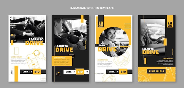 Vector historias de instagram de autoescuela de diseño plano