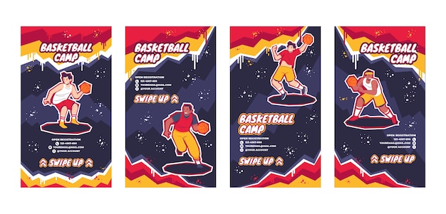 Vector historias de instagram de baloncesto dibujadas a mano