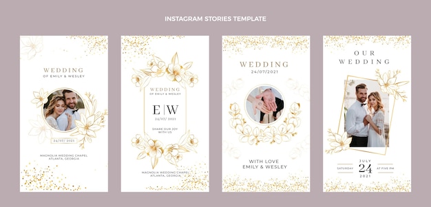 Vector historias de instagram de bodas de oro de lujo realistas