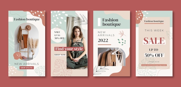 Historias de instagram boutique de diseño plano