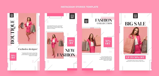 Historias de instagram de boutique de moda de diseño plano