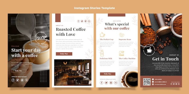 Historias de instagram de café de diseño plano