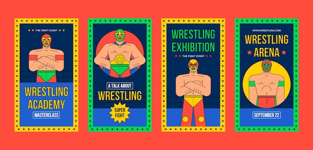 Historias de instagram del campeonato de lucha libre dibujadas a mano