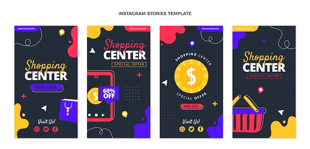 Vector historias de instagram de centro comercial dibujadas a mano