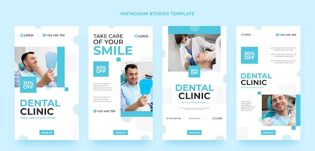 Vector historias de instagram de clínica dental mínima