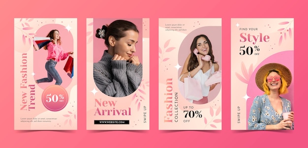 Vector historias de instagram de colección de moda realista