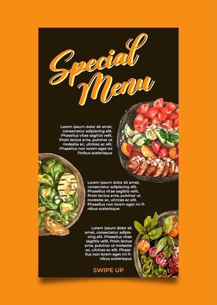 historias de instagram de comida de acuarela