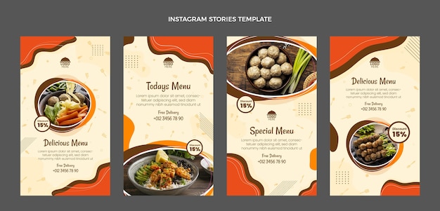 Vector historias de instagram de comida de diseño plano