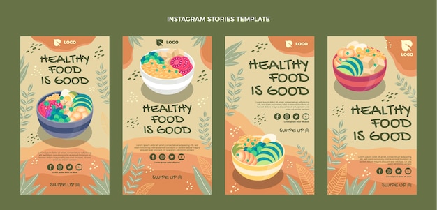 Vector historias de instagram de comida de diseño plano