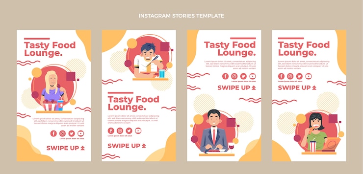 Vector historias de instagram de comida de diseño plano