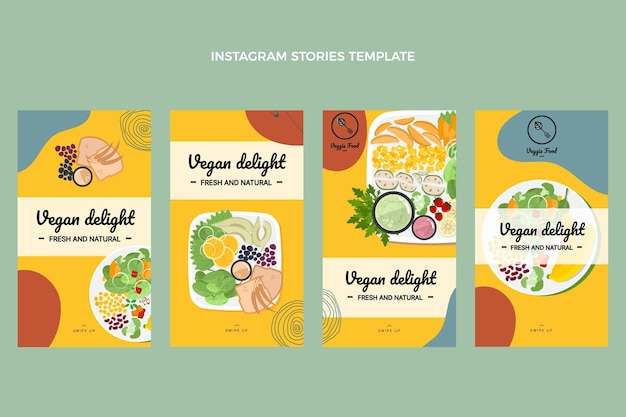 Vector historias de instagram de comida plana