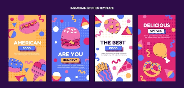 Historias de instagram de comida rápida de diseño plano