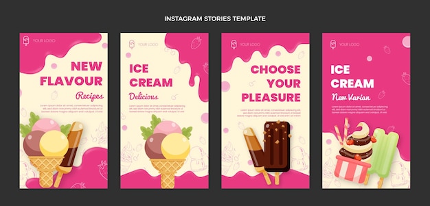 Vector historias de instagram de comida realista