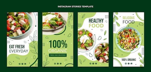 Vector historias de instagram de comida sana de diseño plano