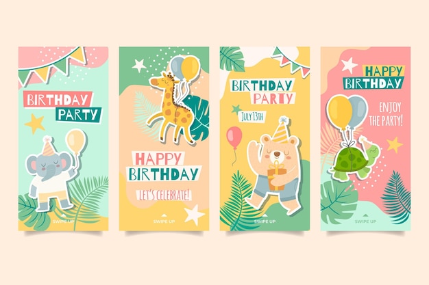 Vector historias de instagram de cumpleaños para niños